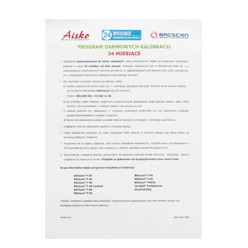 Alkomat elektrochemiczny BACscan F-45 Comfort 2 lata kalibracji 10 lat gwarancji