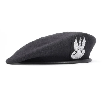 Beret tłoczony wojskowy czarny z orzełkiem