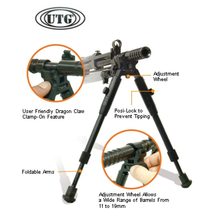 Bipod na lufę UTG TL-BP08S-A składany Clamp-ON 8.7-10.2"