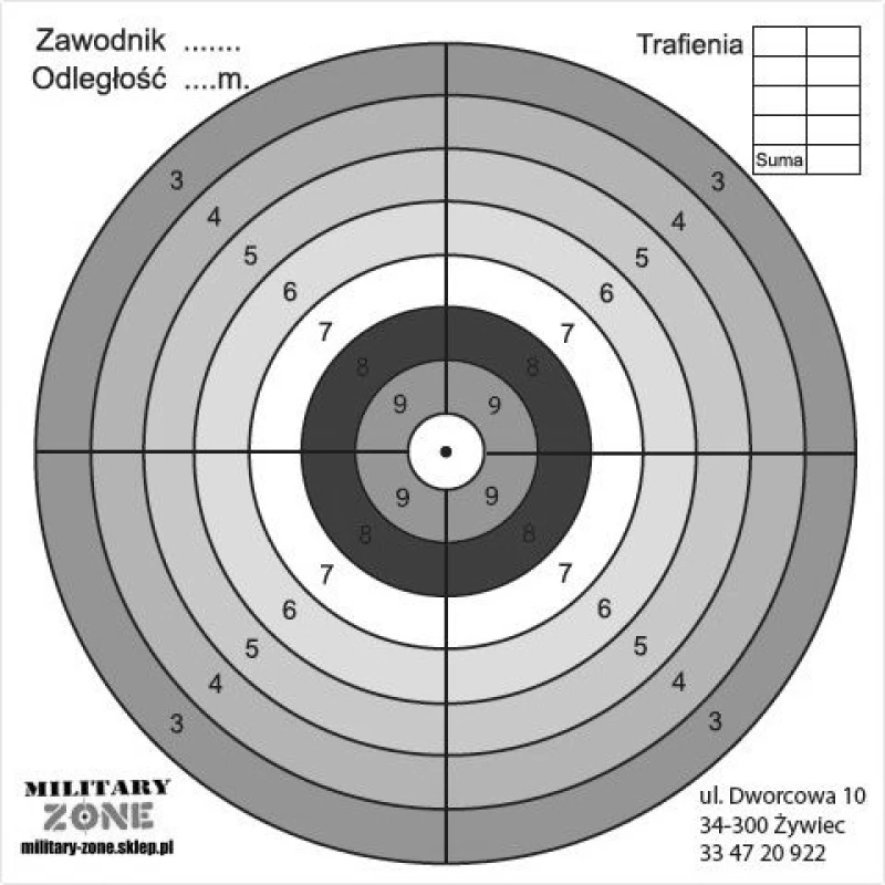 Tarcze strzeleckie do wiatrówki 14x14cm, kartonowe, 20 szt