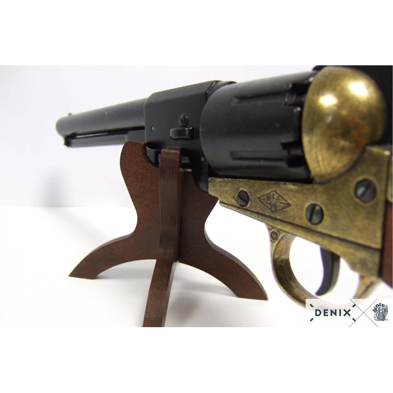 Drewniany, solidny stojak krzyżak do broni Denix brązowy ekspozytor