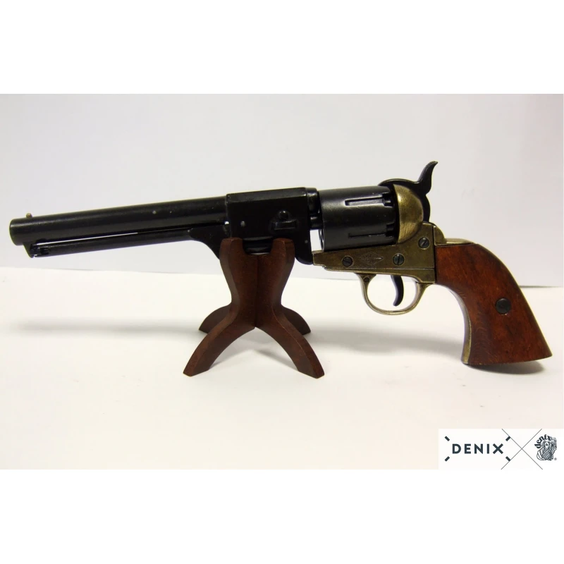 Drewniany, solidny stojak krzyżak do broni Denix brązowy ekspozytor