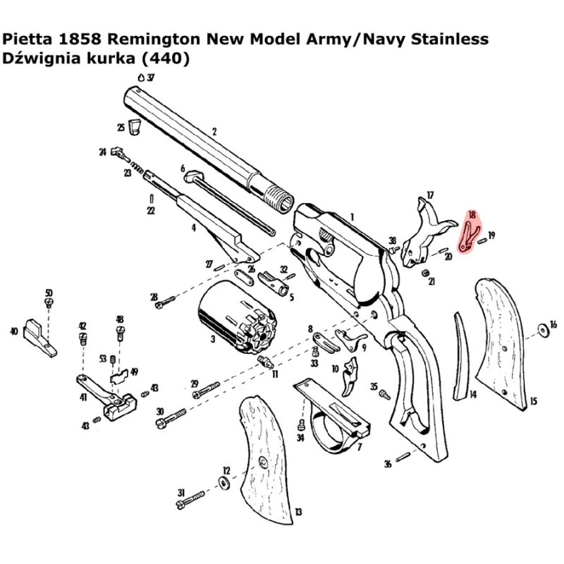 Dźwignia kurka ze sprężyną rewolwer Pietta 1858 Remington New Model Army / Navy, 1862 Spiller & Burr 440