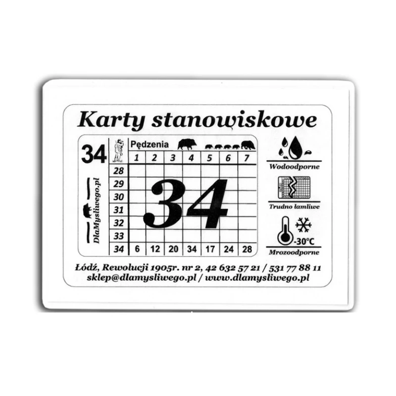 Karty stanowiskowe - karnety czarno-białe na 21-34 myśliwych na polowanie zbiorowe