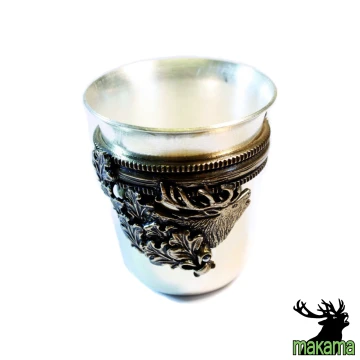 Kieliszek myśliwego Kulawka metalowa posrebrzana z odlewem z brązu BYK