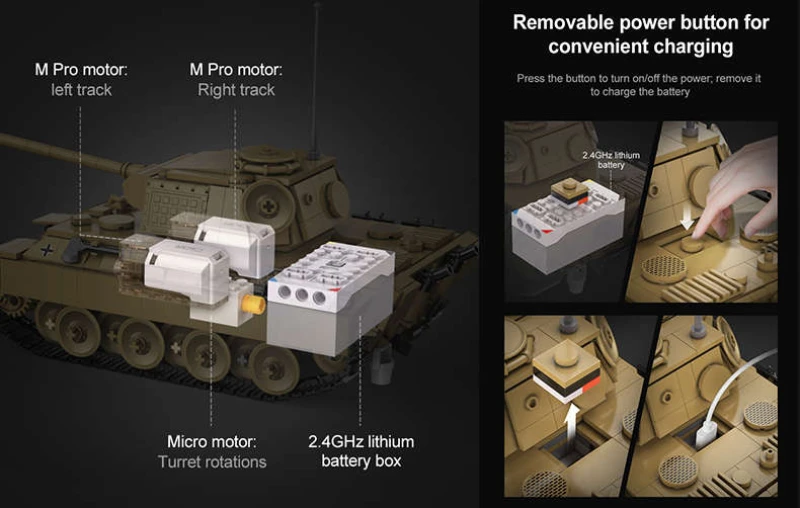 Klocki konstrukcyjne CaDA czołg zdalnie sterowany Panther Tank Czołg RC 907 elementów C61073W