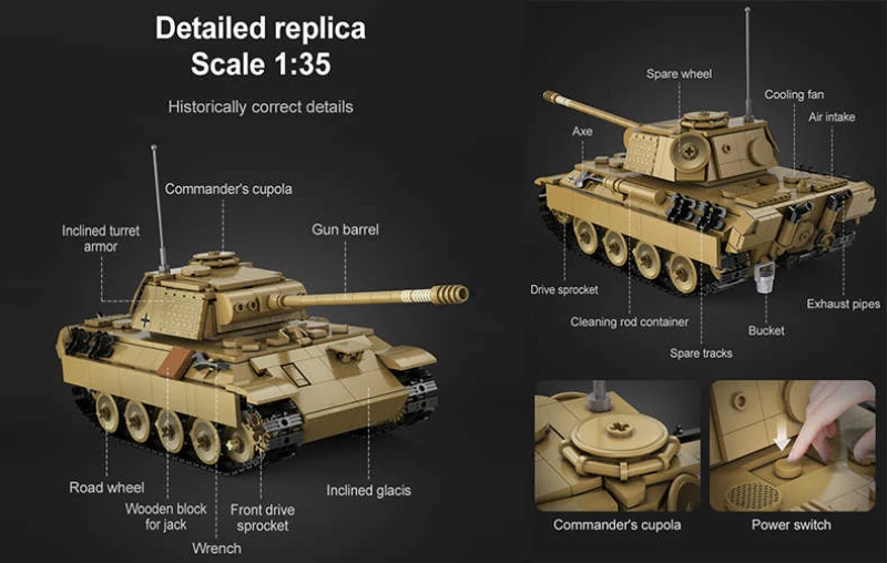 Klocki konstrukcyjne CaDA czołg zdalnie sterowany Panther Tank Czołg RC 907 elementów C61073W