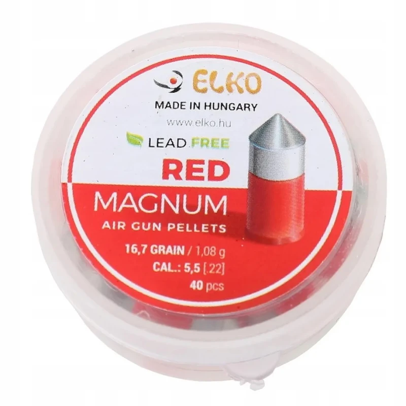 Śrut stalowy, bezołowiowy, teflonowy Elko Magnum 5,5mm 1,08g ostry 40szt red