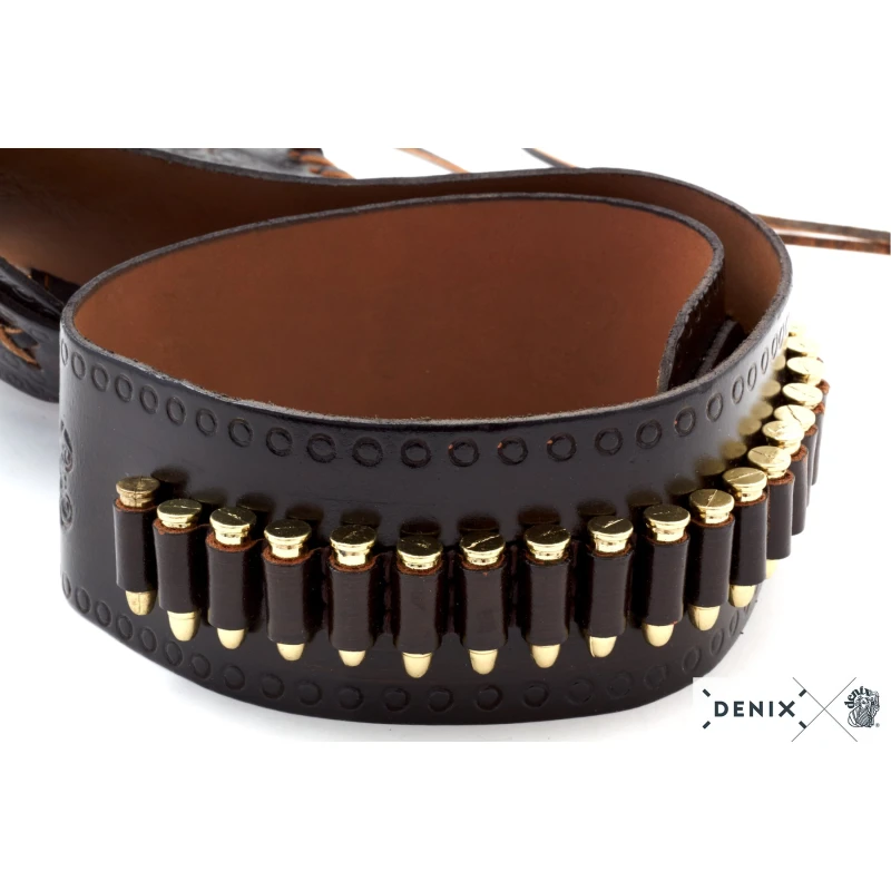Kowbojski pas skórzany z nabojami i kaburą brązowy Denix