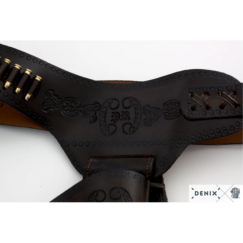 Kowbojski pas skórzany z nabojami i kaburą brązowy Denix