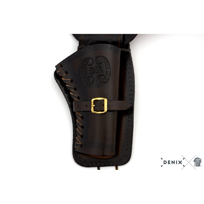 Kowbojski pas skórzany z nabojami i kaburą brązowy Denix