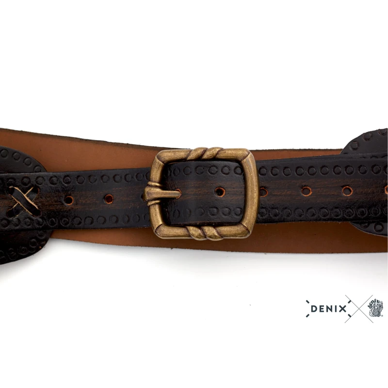 Kowbojski pas skórzany z nabojami i kaburą brązowy Denix
