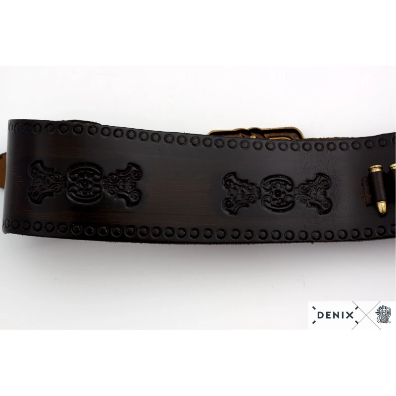 Kowbojski pas skórzany z nabojami i kaburą brązowy Denix