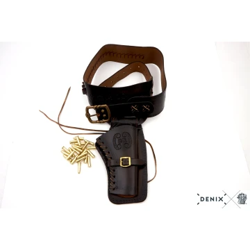 Kowbojski pas skórzany z nabojami i kaburą brązowy Denix