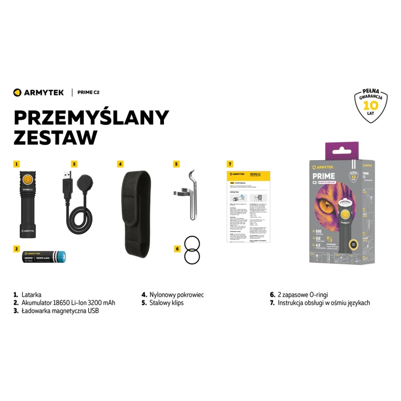 Latarka ArmyTek Prime C2 warm Magnet USB 930lm