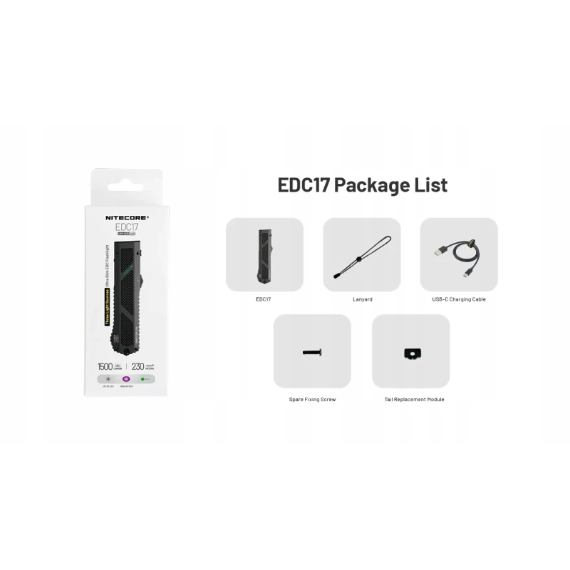 Latarka Nitecore EDC17 1500 lm, ultrafiolet, zielony laser kl.1 USB-C