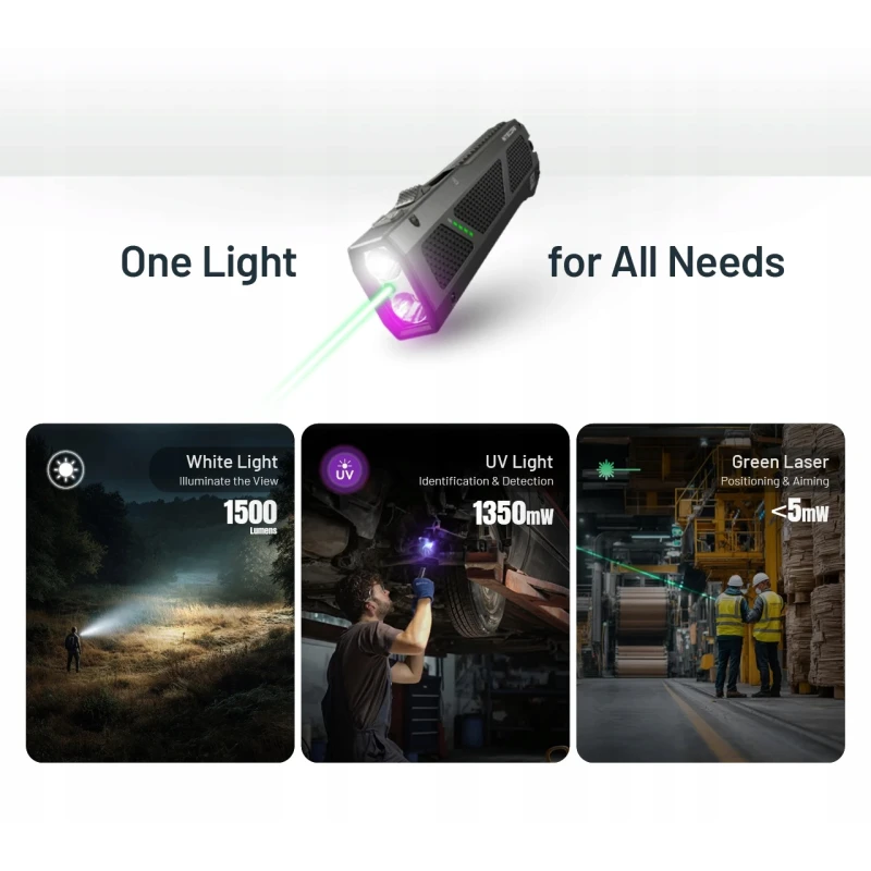 Latarka Nitecore EDC17 1500 lm, ultrafiolet, zielony laser kl.1 USB-C