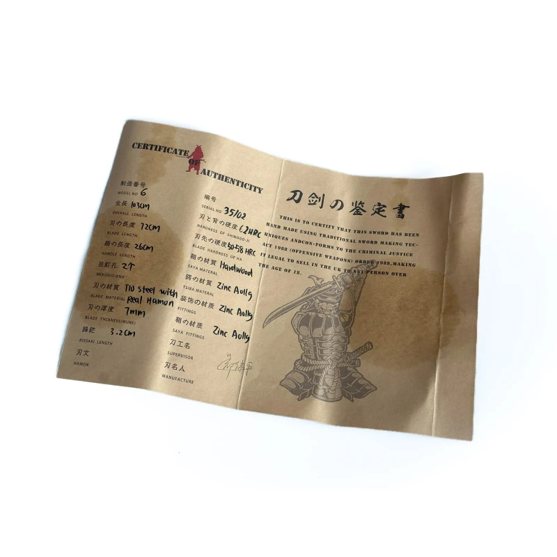 Miecz samurajski Katana stal T10 kuta, hartowana różnicowo gliną 62 HRC No.6