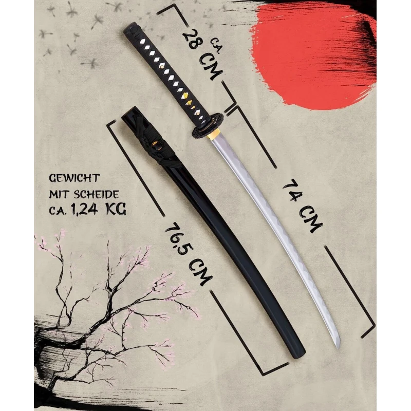 Miecz samurajski ostry, katana 5KN5-420 do treningu cięć + stojak