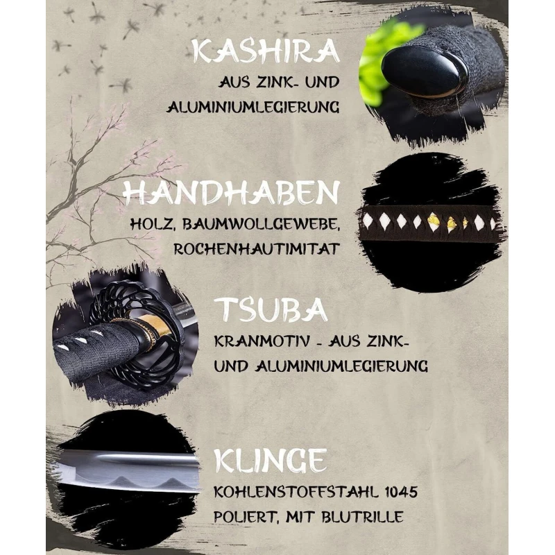 Miecz samurajski ostry, katana 5KN5-420 do treningu cięć + stojak