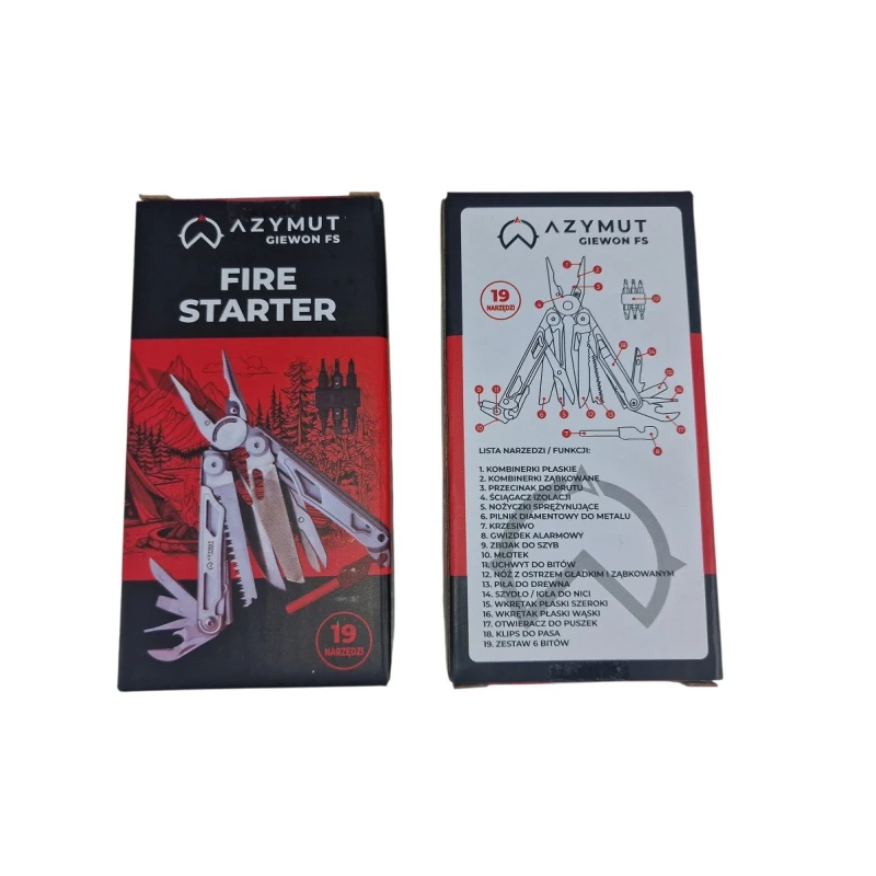 Multitool AZYMUT Giewon FS Fire Starter H2038A - survivalowy 19 narzędzi, krzesiwo, gwizdek, kabura 