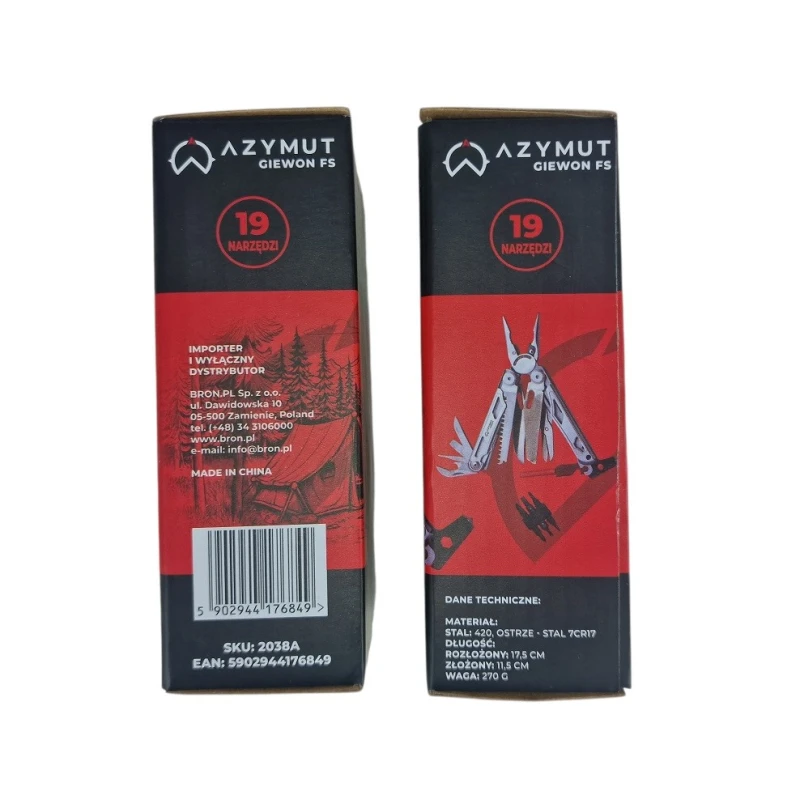 Multitool AZYMUT Giewon FS Fire Starter H2038A - survivalowy 19 narzędzi, krzesiwo, gwizdek, kabura 