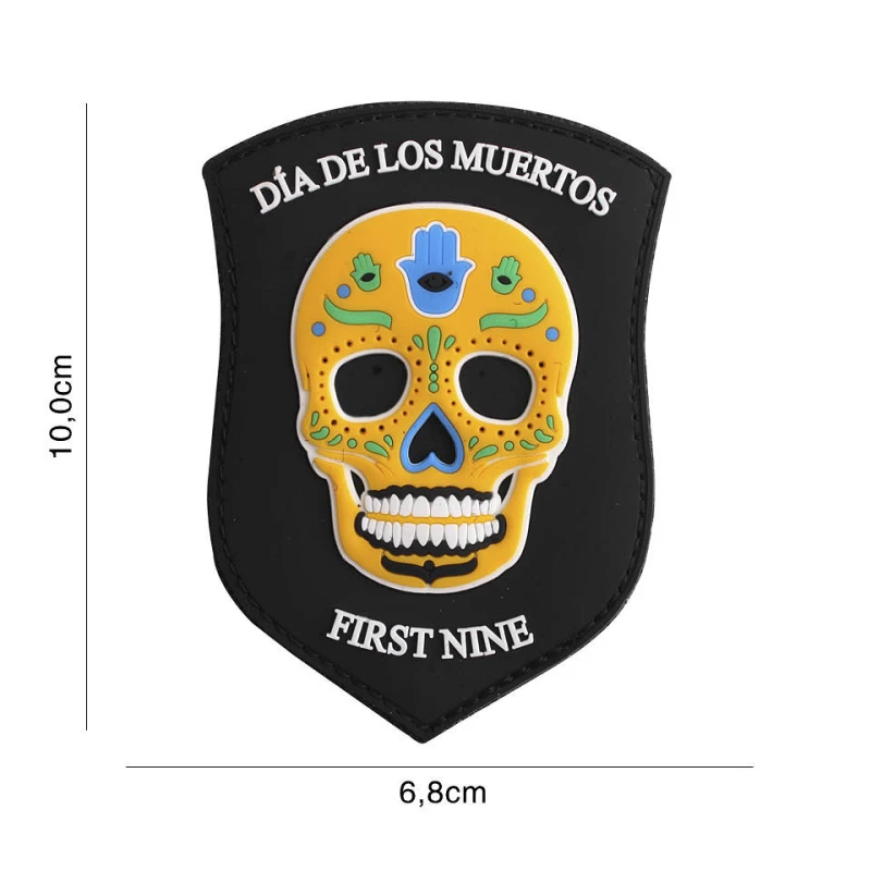 Naszywka 3D PVC Dia de los muertos. First nine shield yellow #6128 