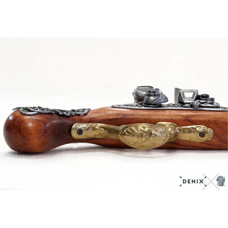 Niemiecki Pistolet skałkowy z XVII w. stare złoto DENIX - replika dekoracyjna