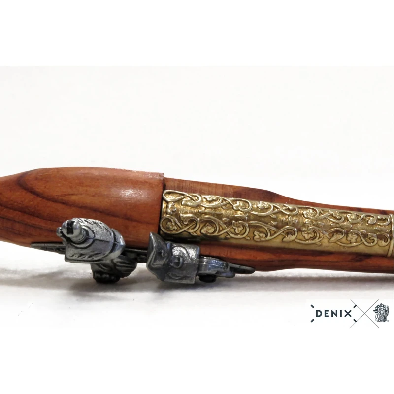 Niemiecki Pistolet skałkowy z XVII w. stare złoto DENIX - replika dekoracyjna
