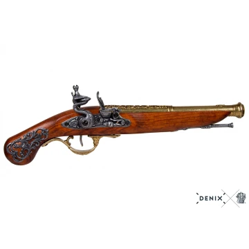 Niemiecki Pistolet skałkowy z XVII w. stare złoto DENIX - replika dekoracyjna
