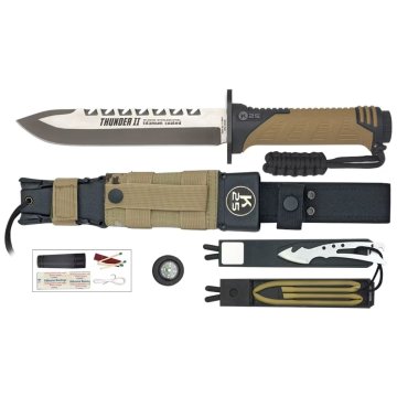 Nóż K25 32133 Thunder II - coyote, proca, akcesoria, tytanowa powłoka