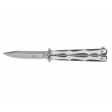 Nóż motylek JKR450 srebrno-czarny ostrze 11 cm