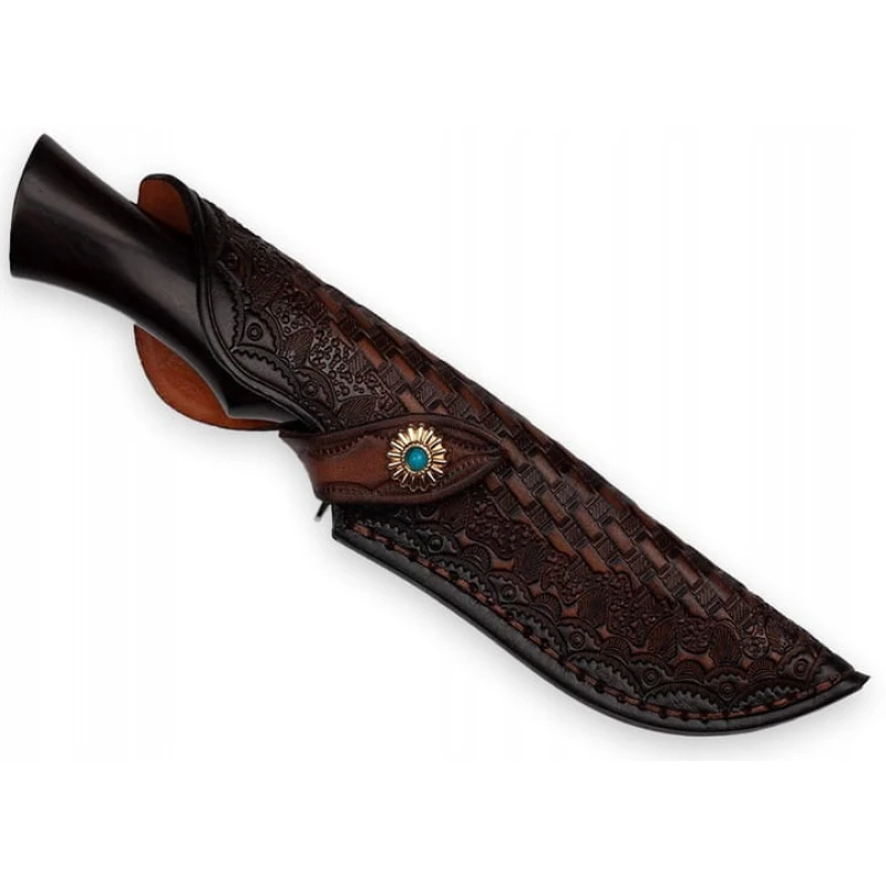 Nóż myśliwski Damast Takoma N-954B w skórzanej, ozdobnej pochwie