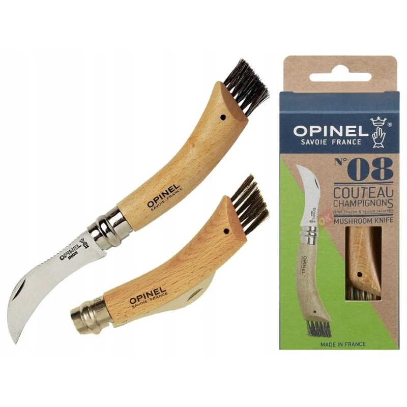 Nóż na grzyby składany Opinel No.08 inox Mushroom Knife z pędzelkiem