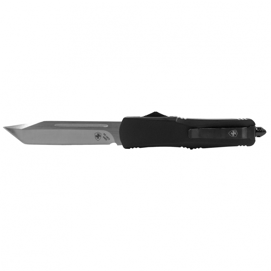 Nóż sprężynowy OTF Large Black Rubber Tanto Silver Templar Knife 