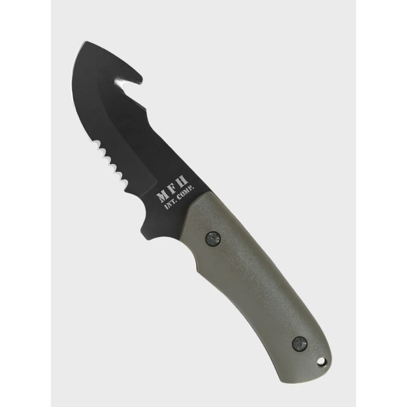 Zestaw Nóż survivalowy oliwkowy, scyzoryk, latarka, karabińczyk MFH 45451B, wyprzedaż