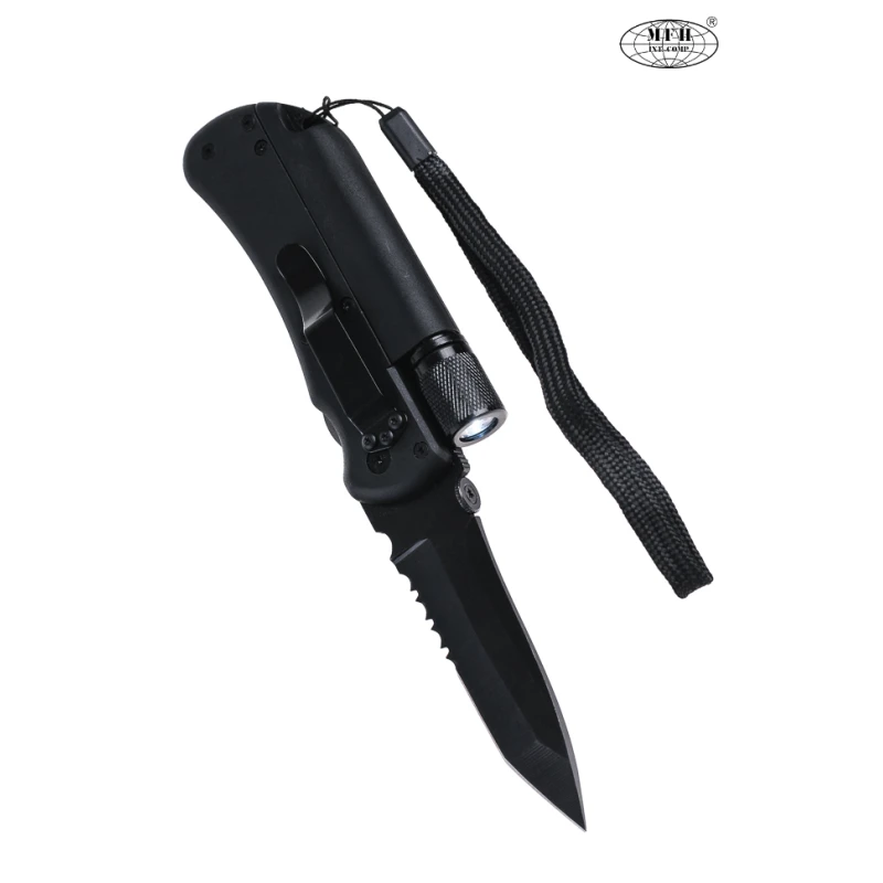 Składany nóż survivalowy z krzesiwem i latarką, stal 440 MFH 45453