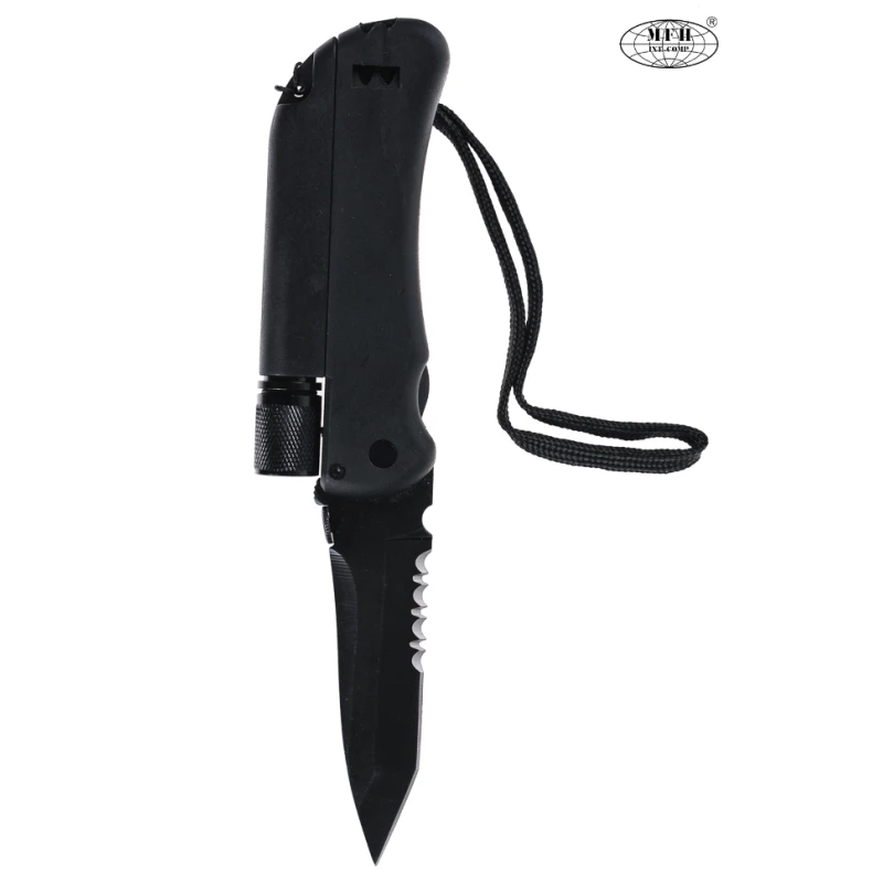 Składany nóż survivalowy z krzesiwem i latarką, stal 440 MFH 45453