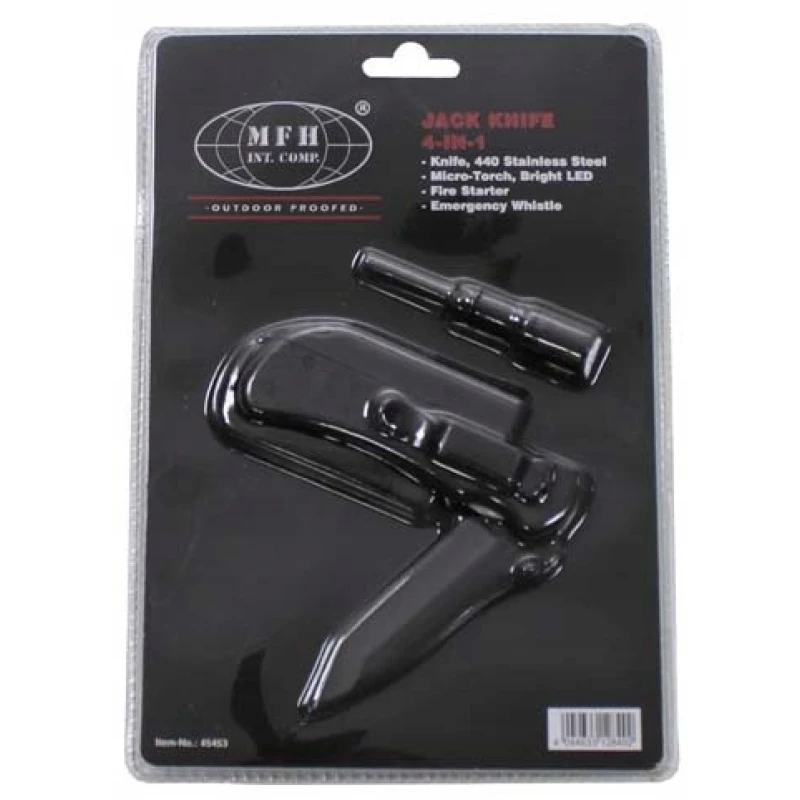 Składany nóż survivalowy z krzesiwem i latarką, stal 440 MFH 45453