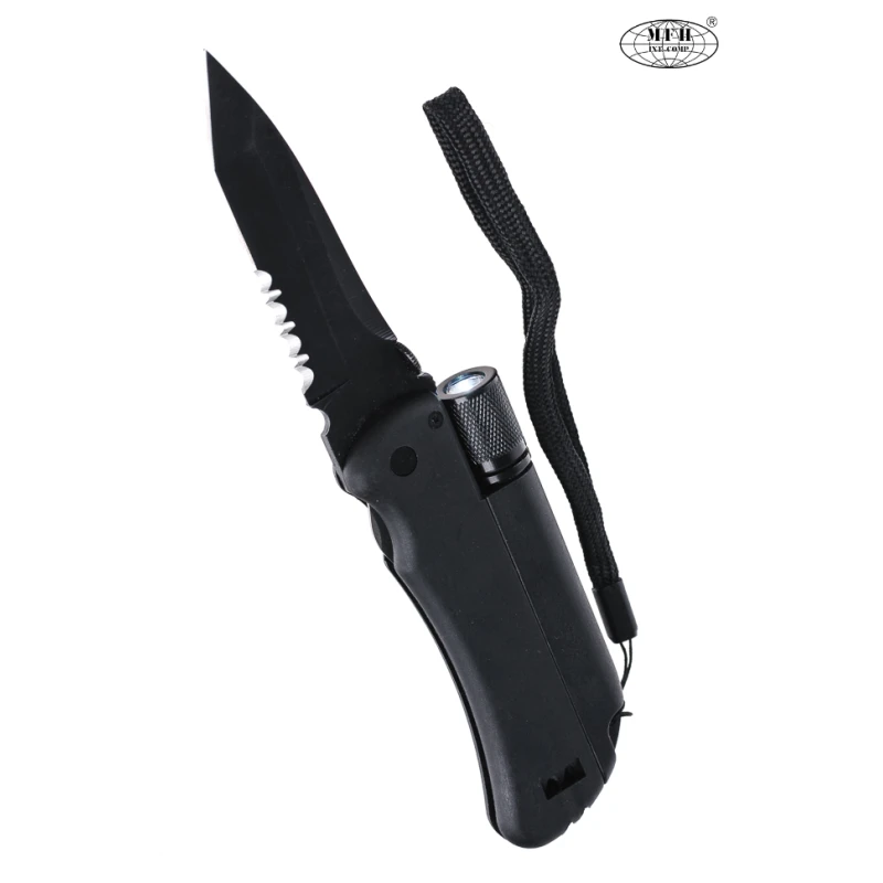 Składany nóż survivalowy z krzesiwem i latarką, stal 440 MFH 45453