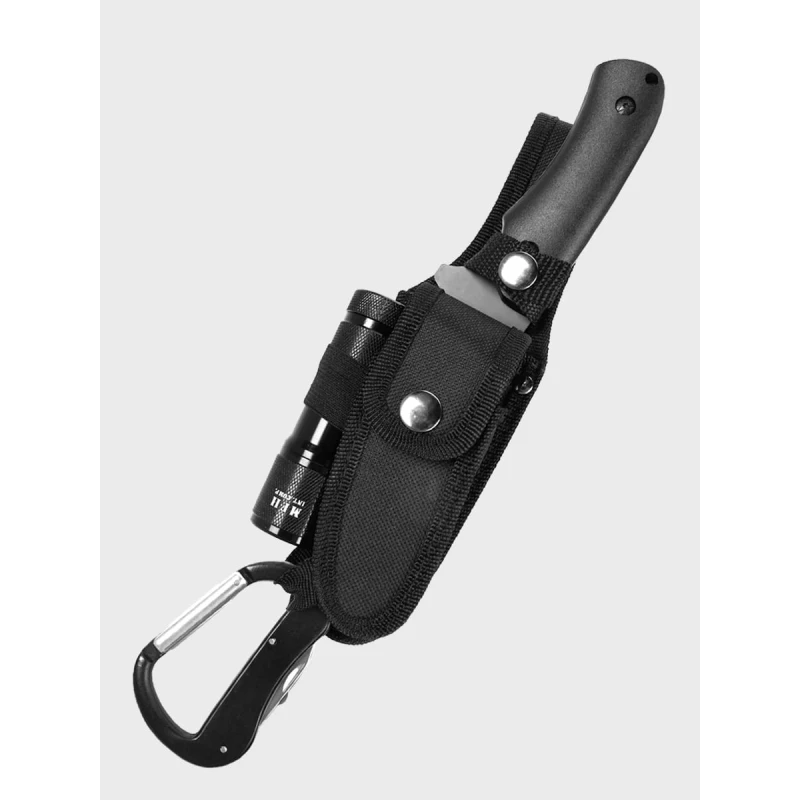 Zestaw Nóż survivalowy czarny, scyzoryk, latarka, karabińczyk MFH 45451A, wyprzedaż