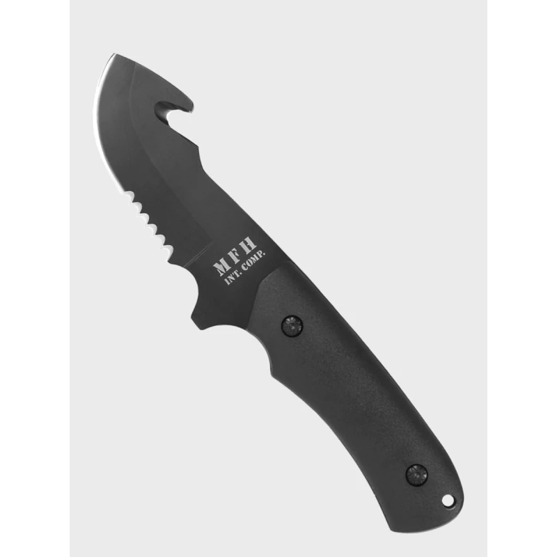 Zestaw Nóż survivalowy czarny, scyzoryk, latarka, karabińczyk MFH 45451A, wyprzedaż