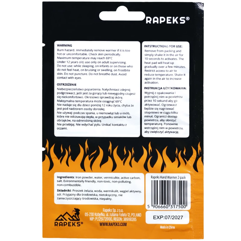 Ocieplacz dłoni Rapeks Hand Warmer Ogrzewacz turystyczny 2szt