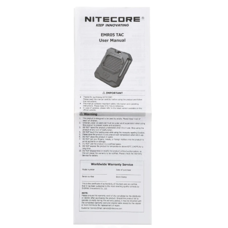 Odstraszacz komarów Nitecore EMR05TAC Fumigator czarny 5 metrów USB-C