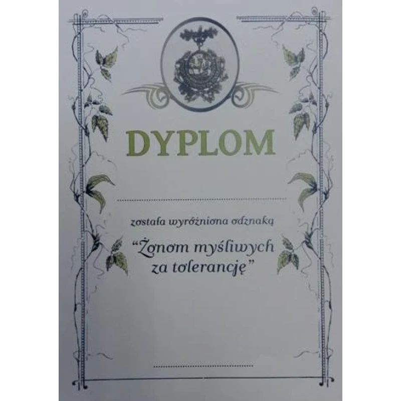 Odznaka Medal Żonom Myśliwych za Tolerancję z brązu wraz z DYPLOMEM