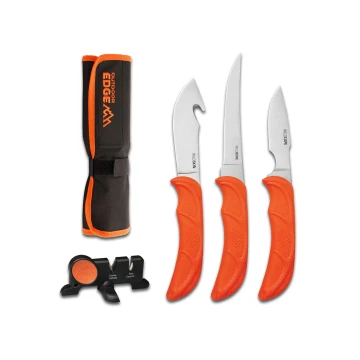 Outdoor Edge WildLite Roll Pack – zestaw 3 noży myśliwskich z ostrzałką