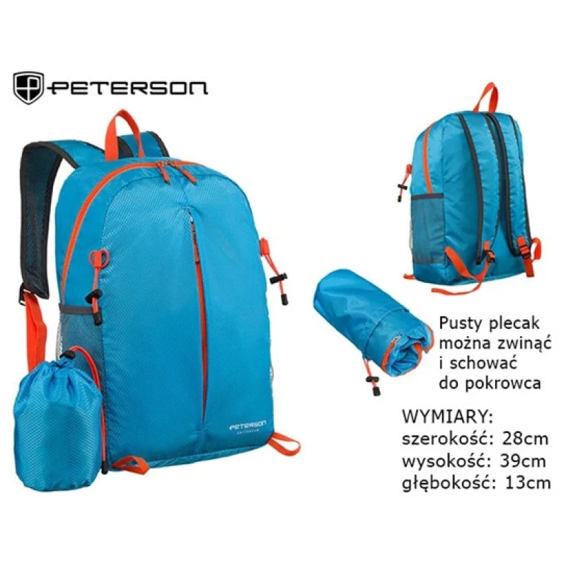 Plecak Peterson niebieski mały, turystyczny, składany w woreczku