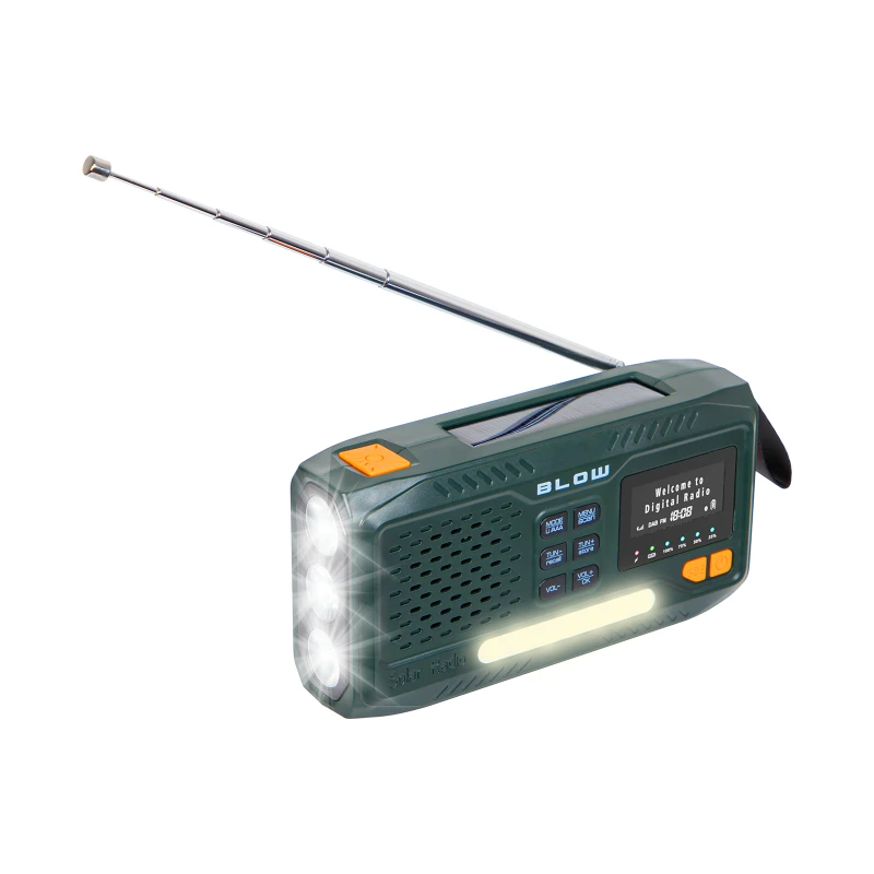 Radio survivalowe na korbkę, solarne, LCD Powerbank 4500 mAh AM/FM/DAB+ Bluetooth BLOW RA19