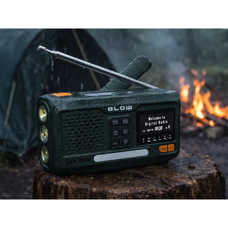 Radio survivalowe na korbkę, solarne, LCD Powerbank 4500 mAh AM/FM/DAB+ Bluetooth BLOW RA19