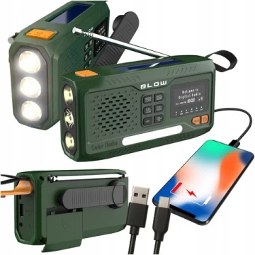 Radio survivalowe na korbkę, solarne, LCD Powerbank 4500 mAh AM/FM/DAB+ Bluetooth BLOW RA19